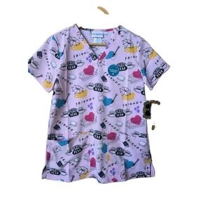 Friends Cherokee Scrubs XS Womens Warner Bros Tooniforms V- Neck Top NWT Pink